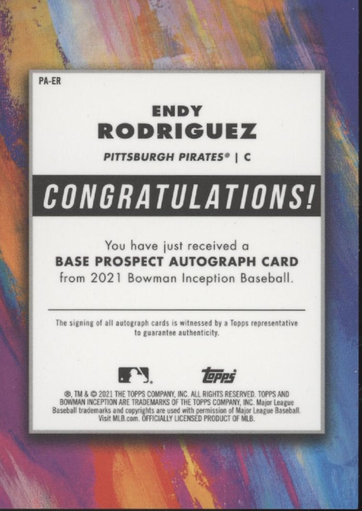 Endy Rodriguez 2021 Bowman Inception Base Prospect Blue Auto 62/99 #PA-ER