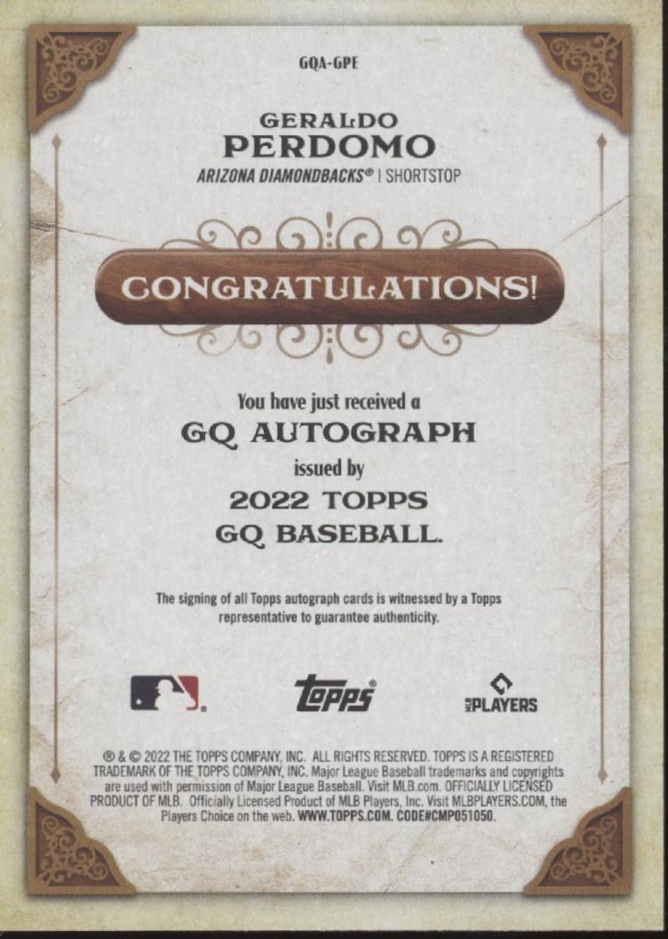 Geraldo Perdomo 2022 Topps Gypsy Queen Auto #GQA-GPE