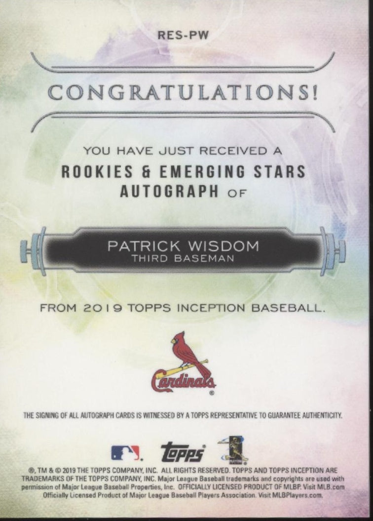 Patrick Wisdom 2019 Topps Inception Pink RC Auto 32/99 #RES-PW