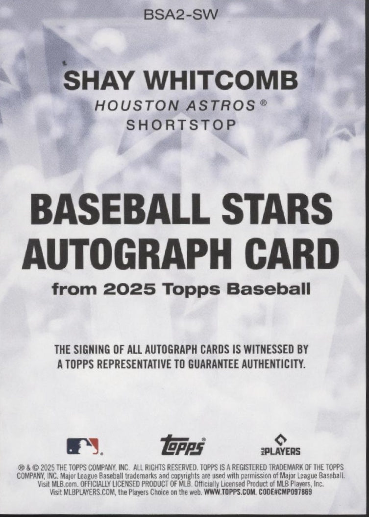 Shay Whitcomb 2025 Topps Series 2 Stars Red RC Auto 1/5 #BSA2-SW