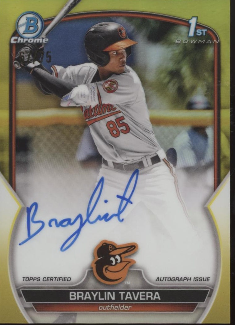 Braylin Tavera 2023 Bowman Chrome Yellow Refractor Auto 67/75 #CPA-BT