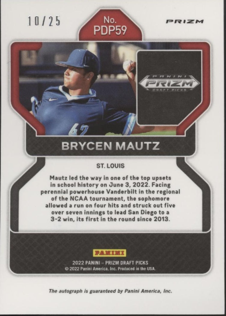 Brycen Mautz 2022 Panini Prizm Draft Picks Tiger Prizm 10/25 #PDP59