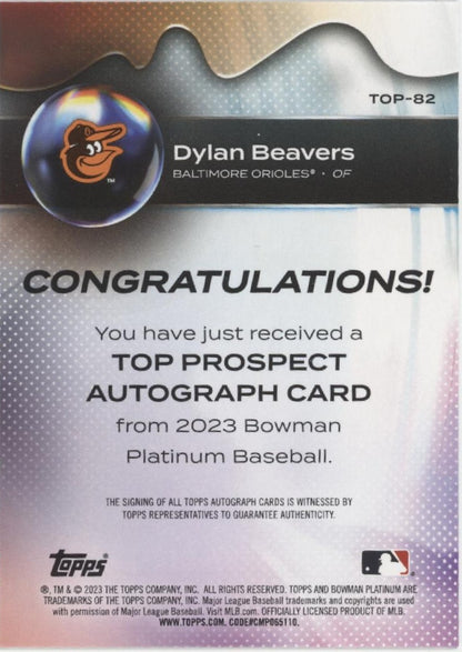 Dylan Beavers 2023 Bowman Platinum Auto #TOP-82