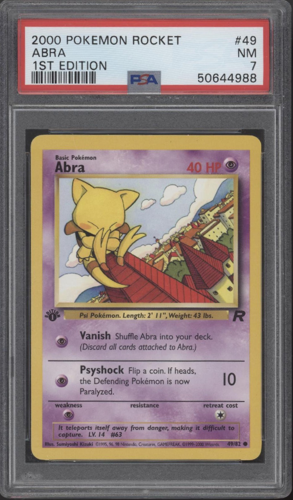 Abra Pokemon Team Rocket 1st Edition #49 PSA 7