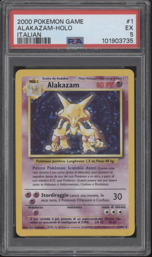 Alakazam Pokemon Base Set Holo Italian #1 PSA 5