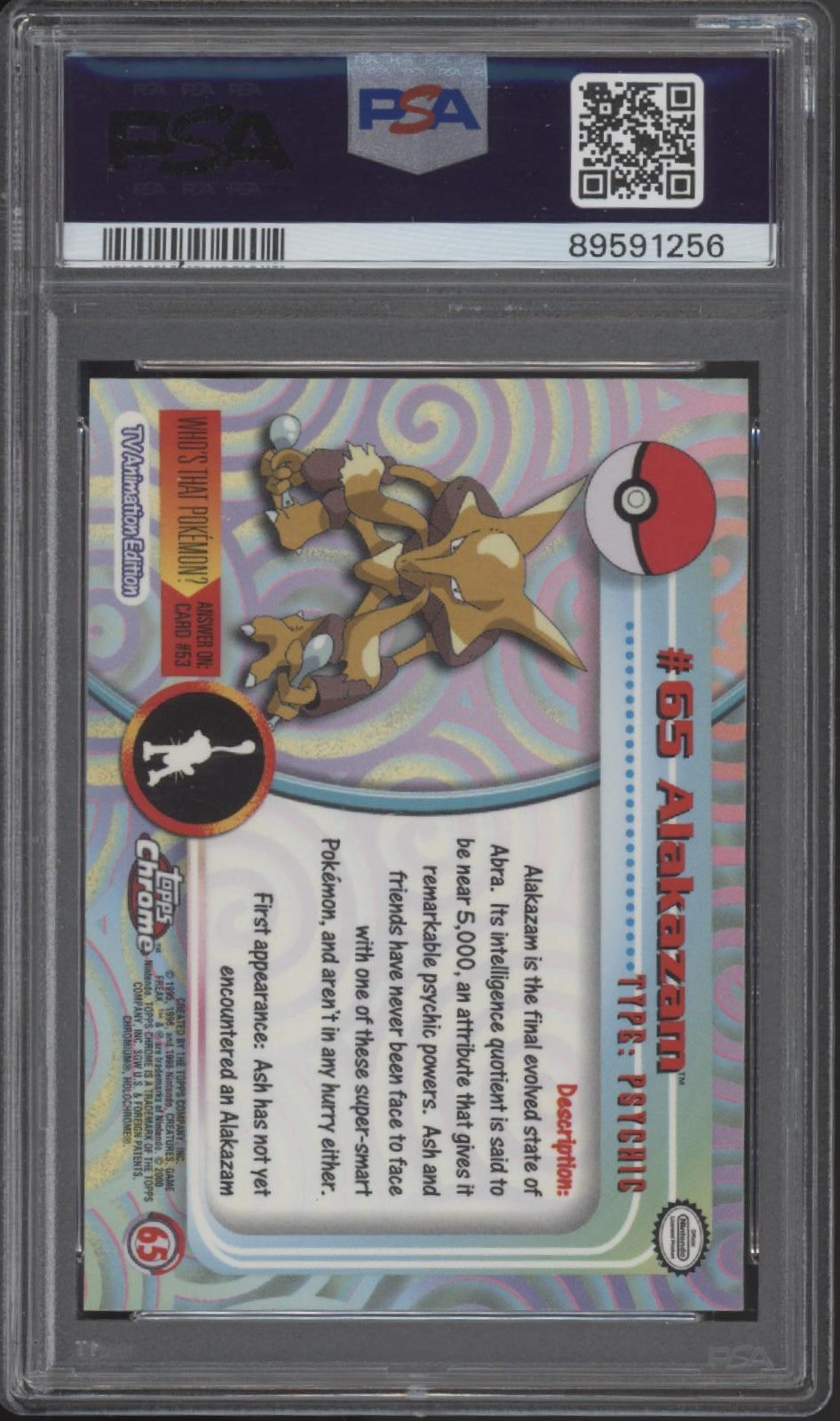 Alakazam Pokemon Topps Chrome TV #65 PSA 9