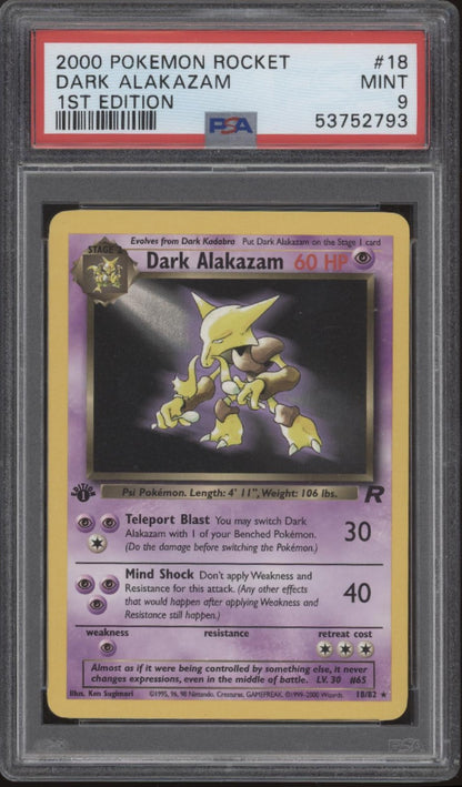 Dark Alakazam Pokemon Team Rocket 1st Edition #18 PSA 9