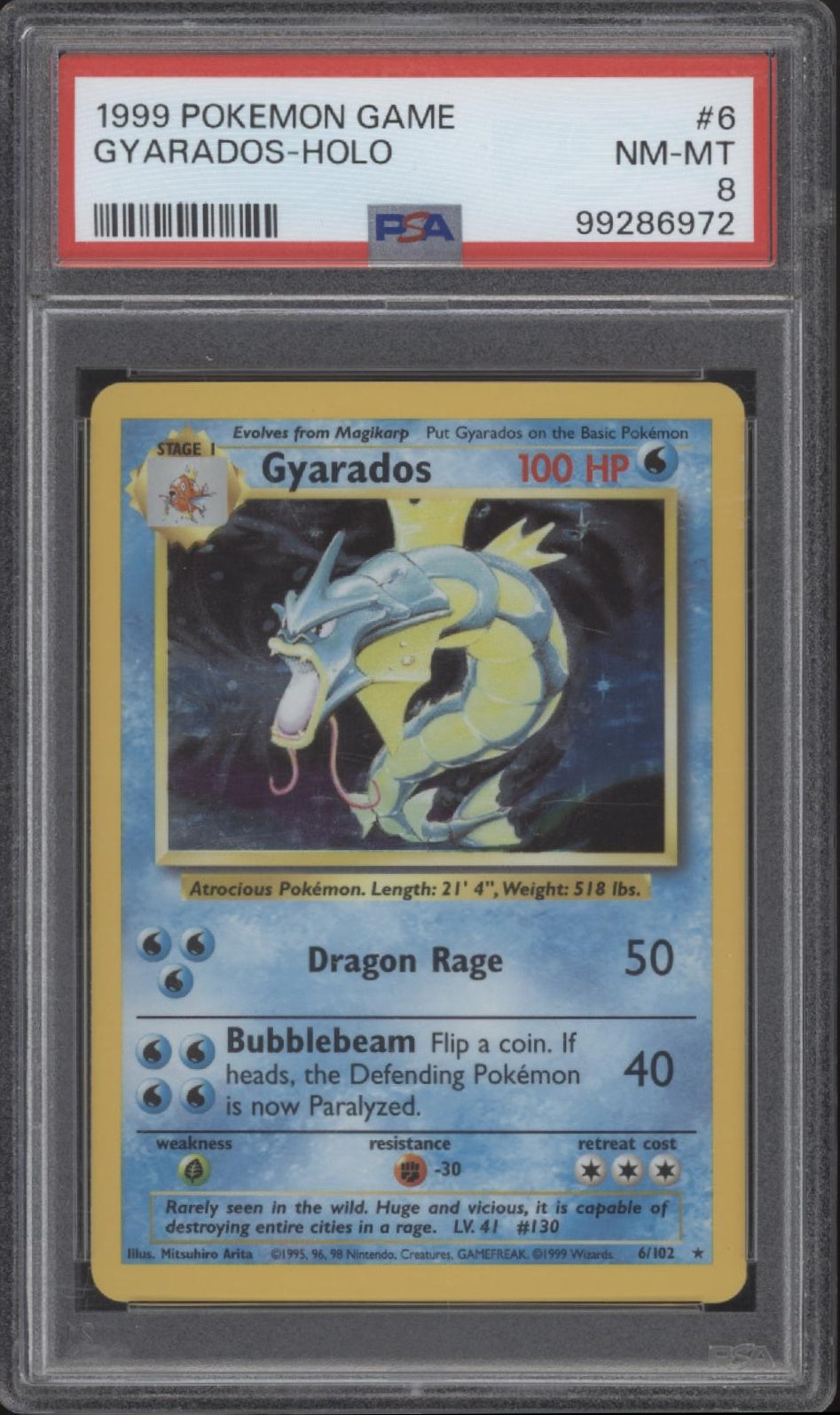 Gyarados Pokemon Base Set Holo #6 PSA 8