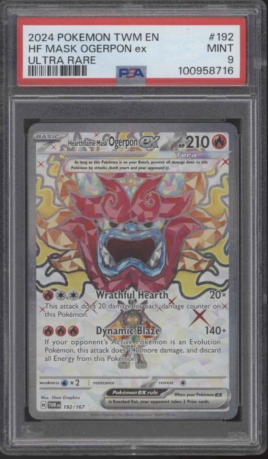 Heartflame Mask Ogerpon ex Pokemon Twilight Masquerade Ultra Rare #192 PSA 9