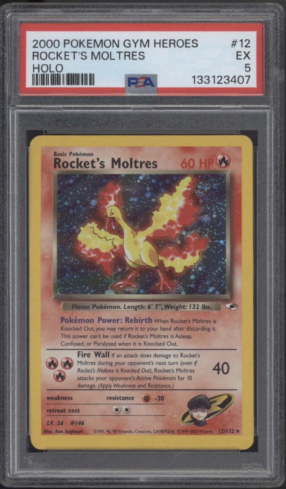 Rocket's Moltres Pokemon Gym Heroes Holo #12 PSA 5