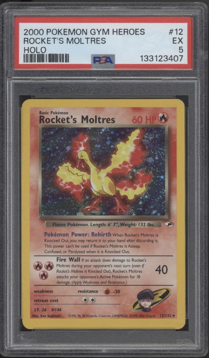Rocket's Moltres Pokemon Gym Heroes Holo #12 PSA 5