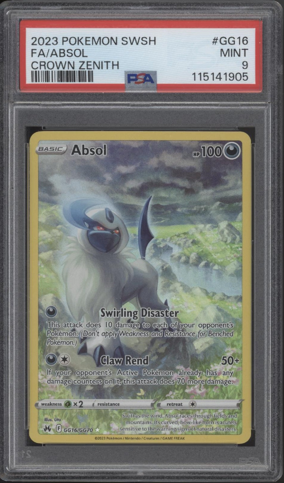 Absol Pokemon Crown Zenith Full Art #GG16 PSA 9