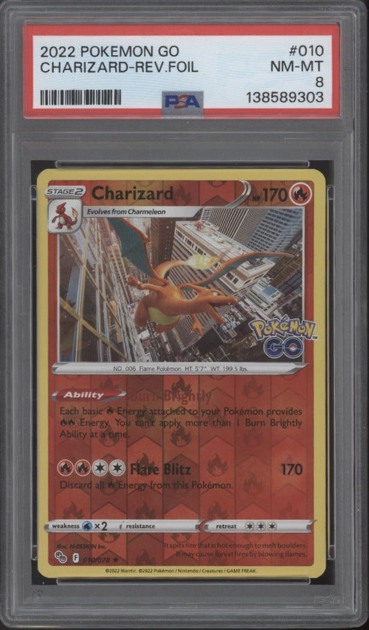 Charizard Pokemon GO Reverse Holo #010 PSA 8