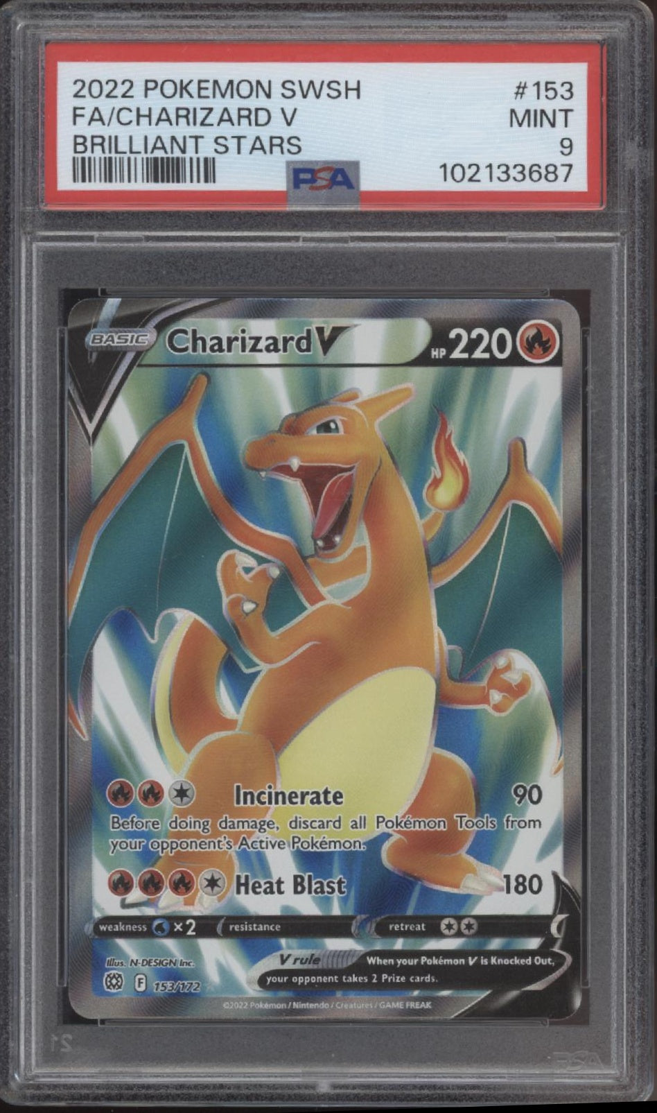 Charizard V Pokemon Brilliant Stars Full Art #153 PSA 9