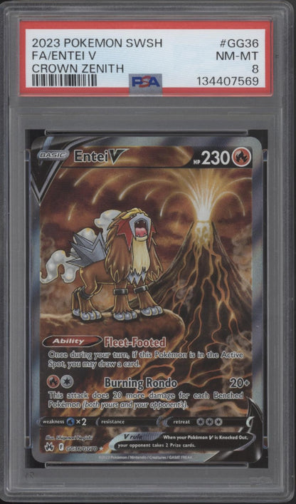 Entei V Pokemon Crown Zenith Full Art #GG36 PSA 8