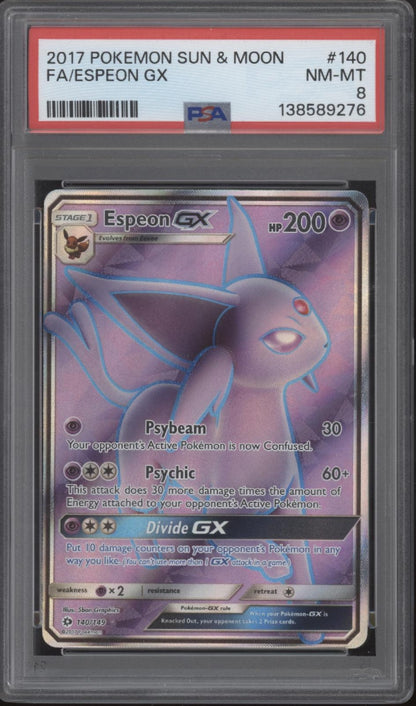 Espeon GX Pokemon Sun & Moon Full Art #140 PSA 8
