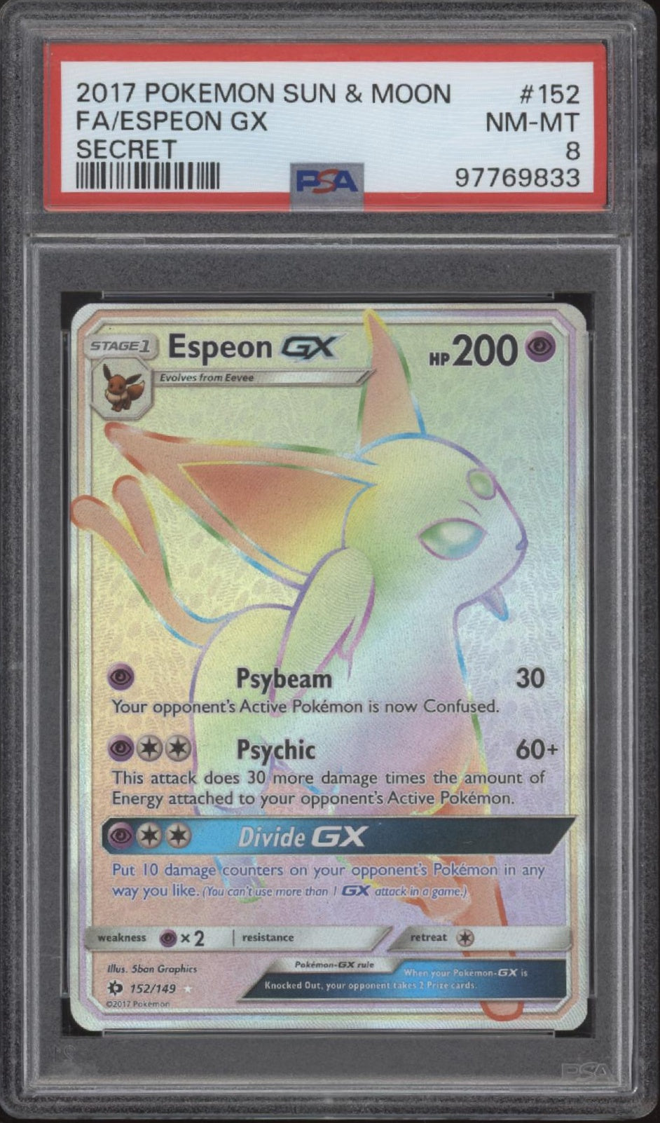 Espeon GX Pokemon Sun & Moon Full Art Secret #152 PSA 8
