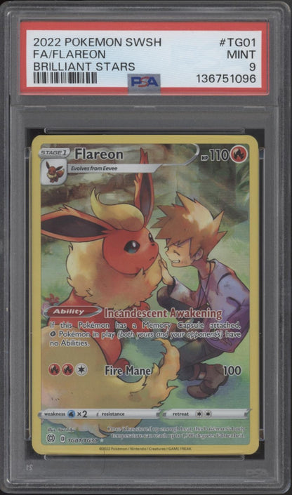 Flareon Pokemon Brilliant Stars Full Art #TG01 PSA 9