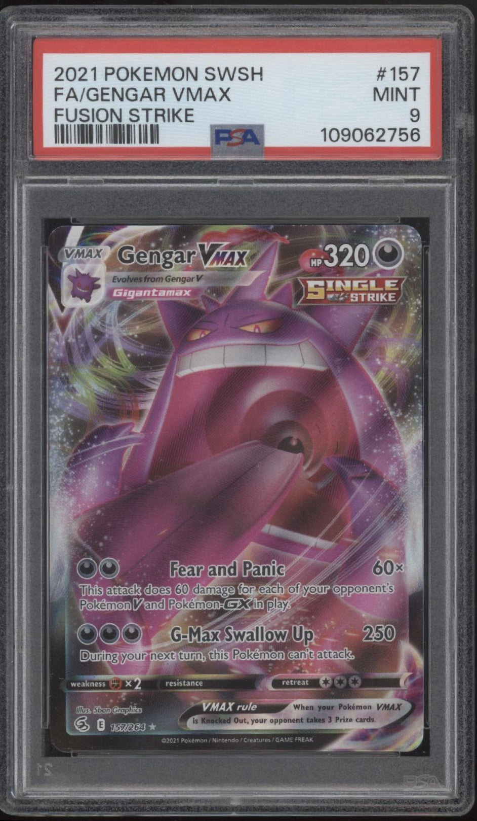 Gengar VMAX Pokemon Fusion Strike #157 PSA 9