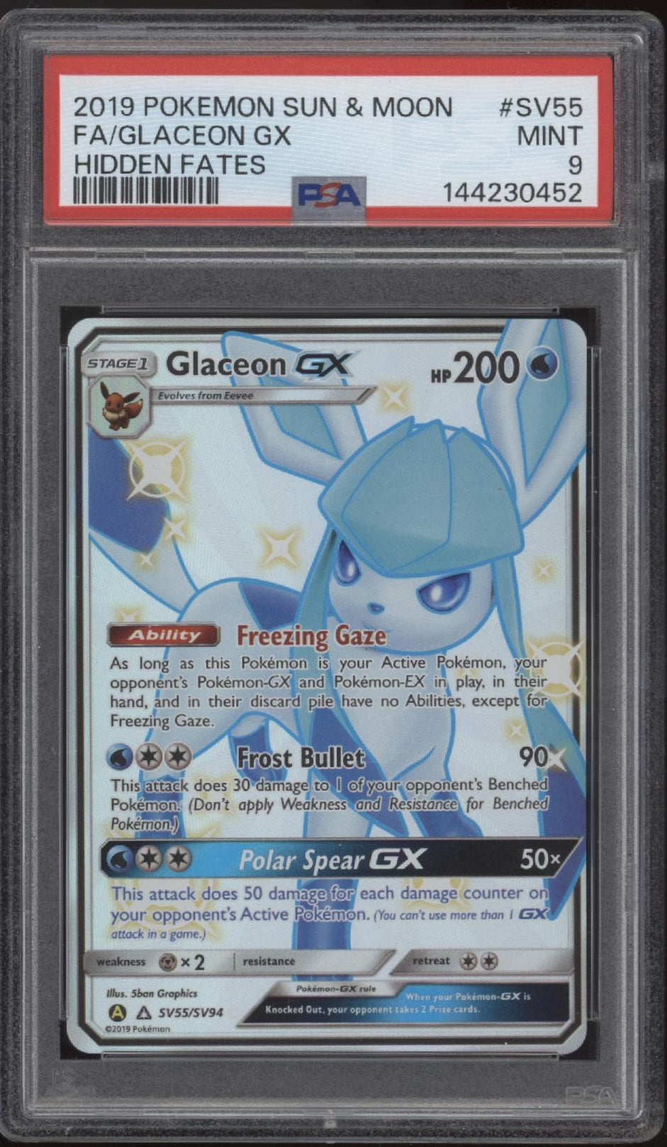 Glaceon GX Pokemon Hidden Fates Full Art #SV55 PSA 9、Collector Store LLC Gaming、kayou
