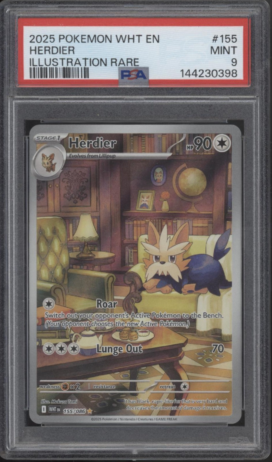 Herdier Pokemon White Flare Illustration Rare #155 PSA 9