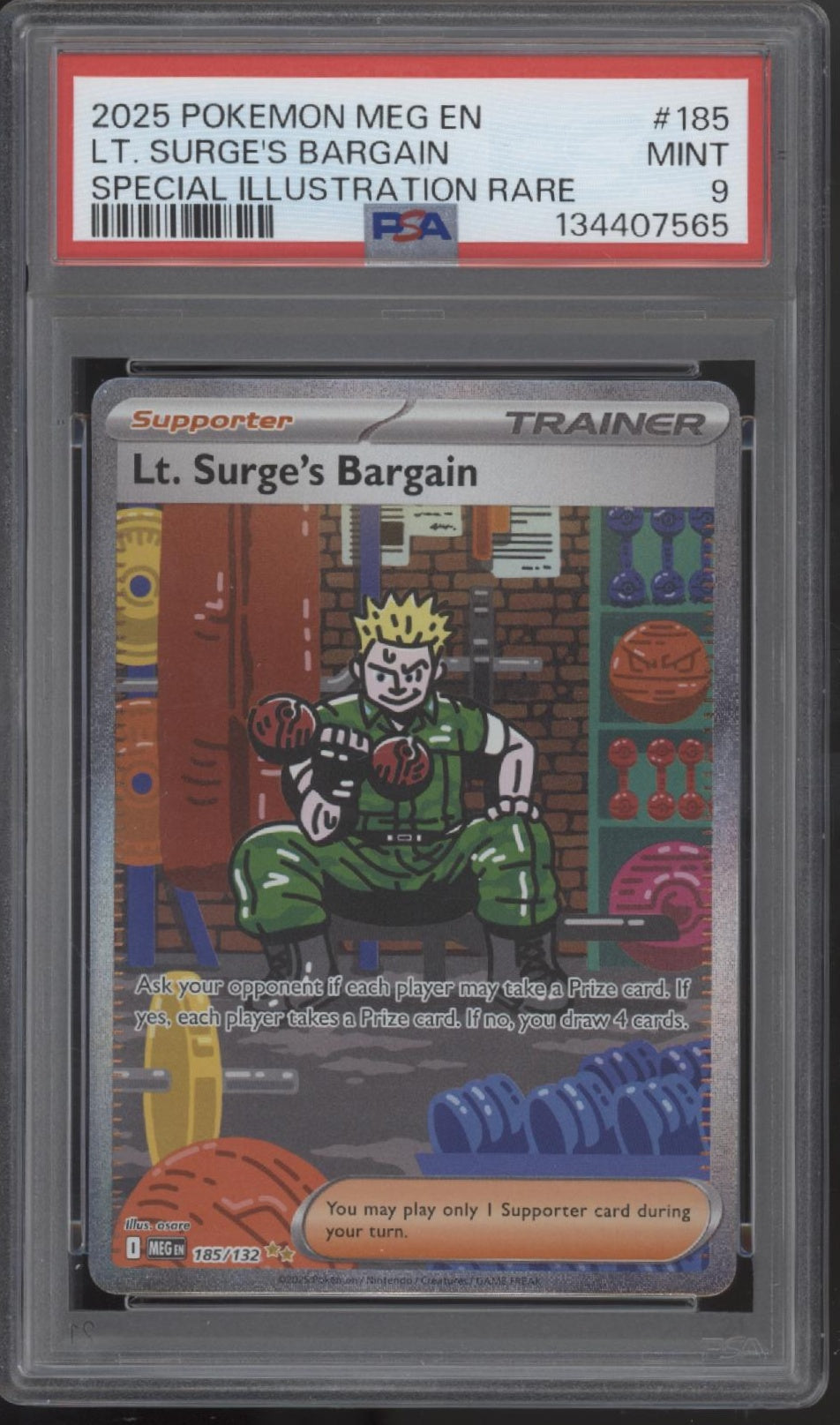 Lt. Surge's Bargain Pokemon Mega Evolution Special Illustration Rare #185 PSA 9