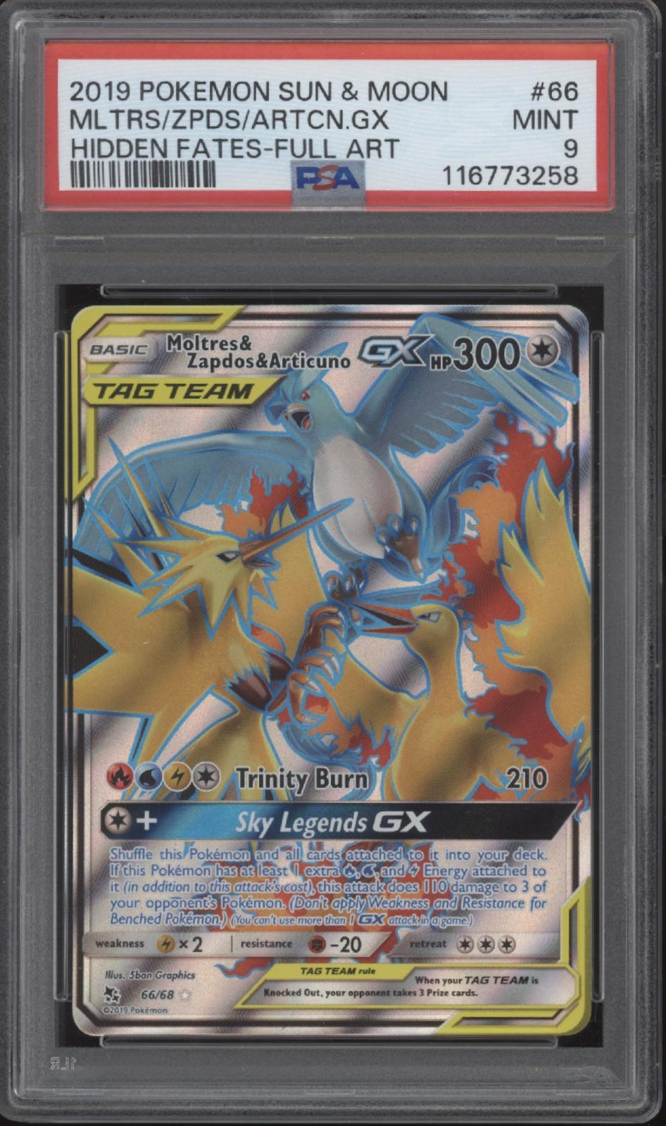 Moltres & Zapdos & Articuno GX Pokemon Hidden Fates Full Art #66 PSA 9