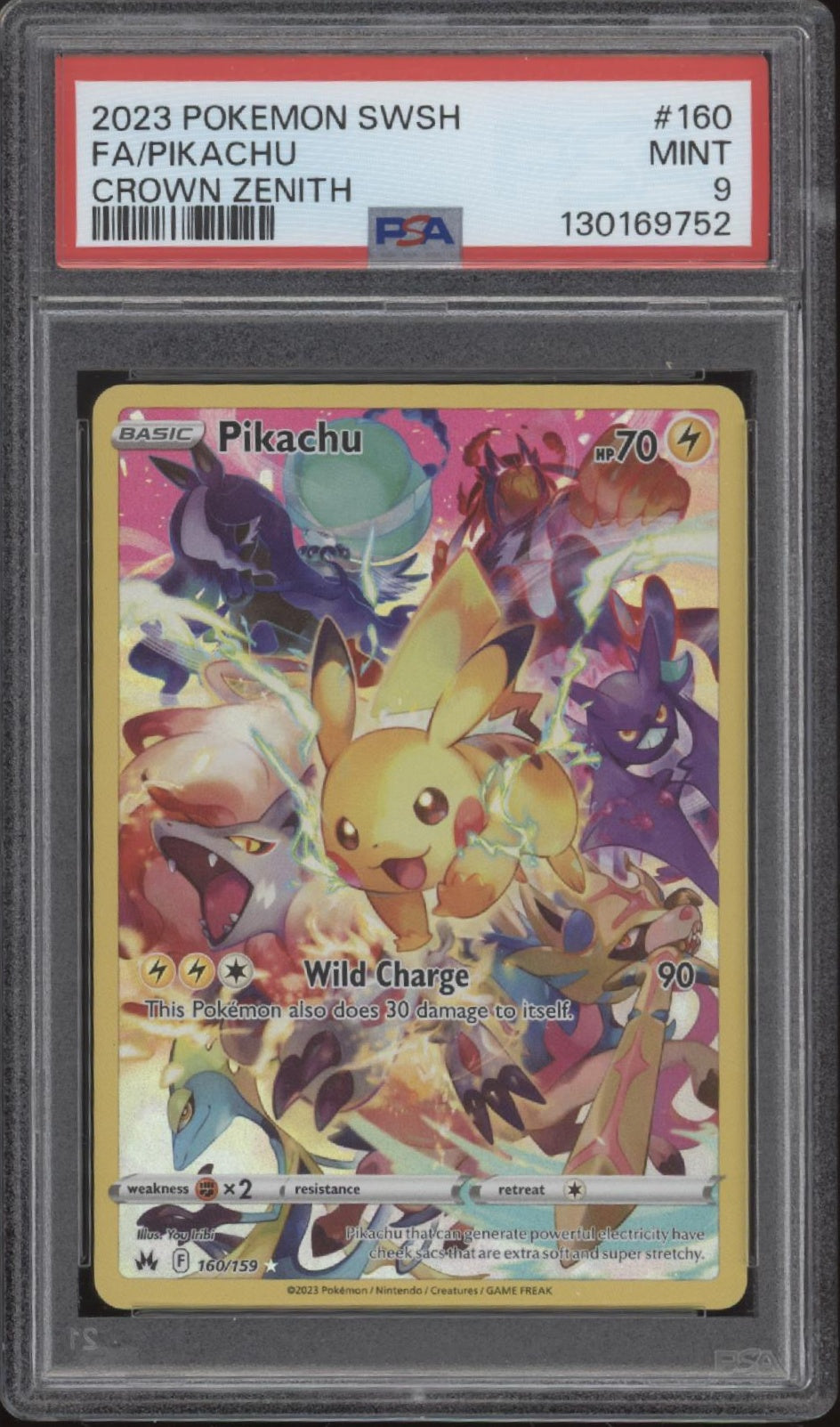 Pikachu Pokemon Crown Zenith Full Art #160 PSA 9 #3
