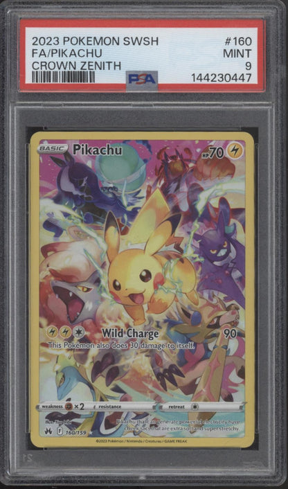 Pikachu Pokemon Crown Zenith Full Art #160 PSA 9 #4