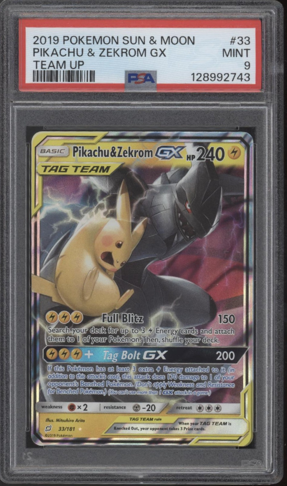 Pikachu & Zekrom GX Pokemon Team Up #33 PSA 9