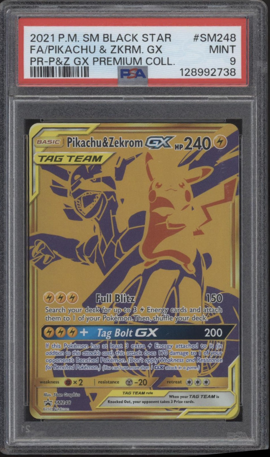Pikachu & Zekrom GX Pokemon Premium Collection Promo Full Art #SM248 PSA 9