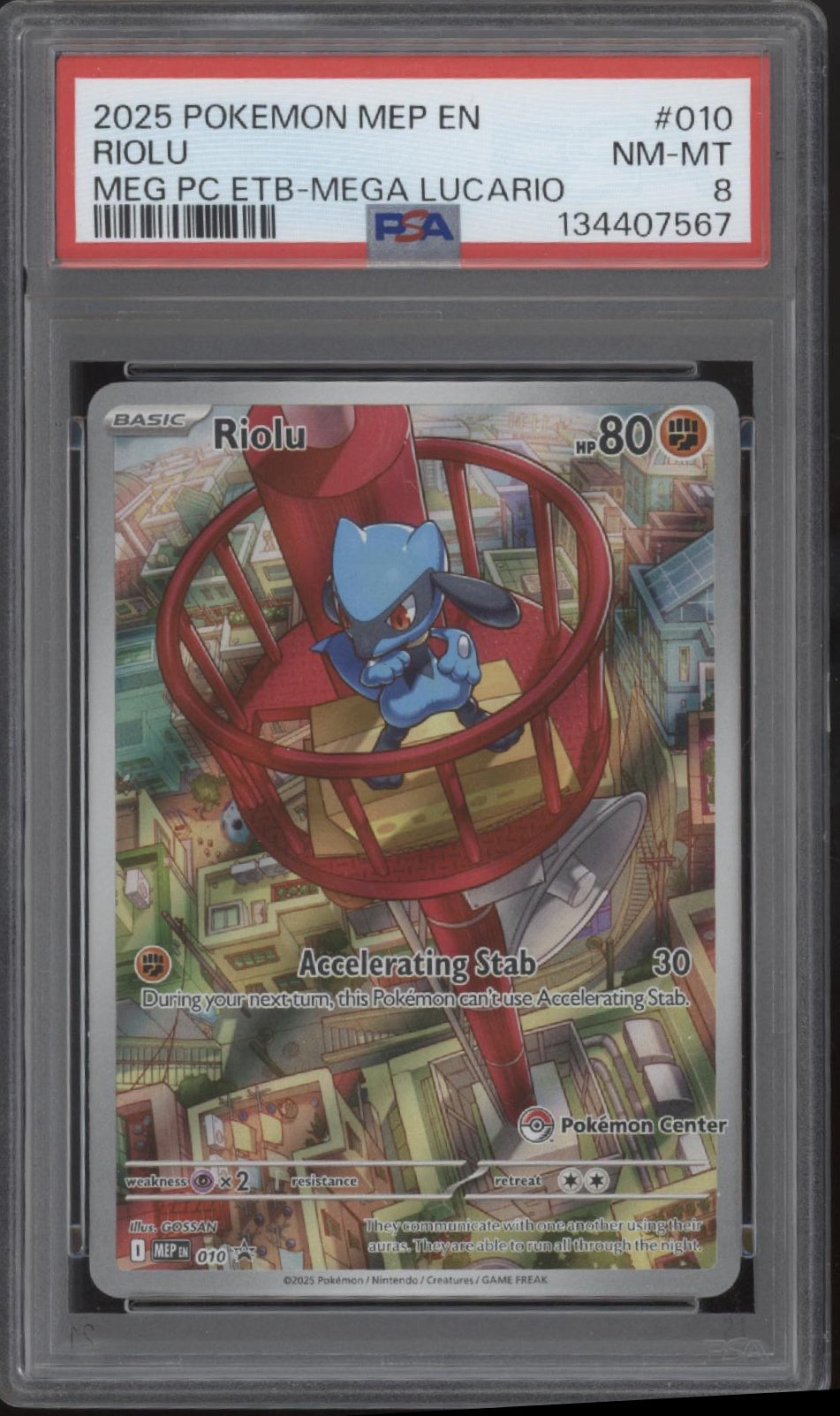 Riolu Pokemon Mega Evolution Pokemon Center Elite Trainer Box #010 PSA 8