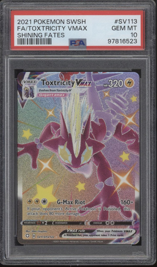 Toxtricity VMAX Pokemon Shining Fates Full Art #SV113 PSA 10