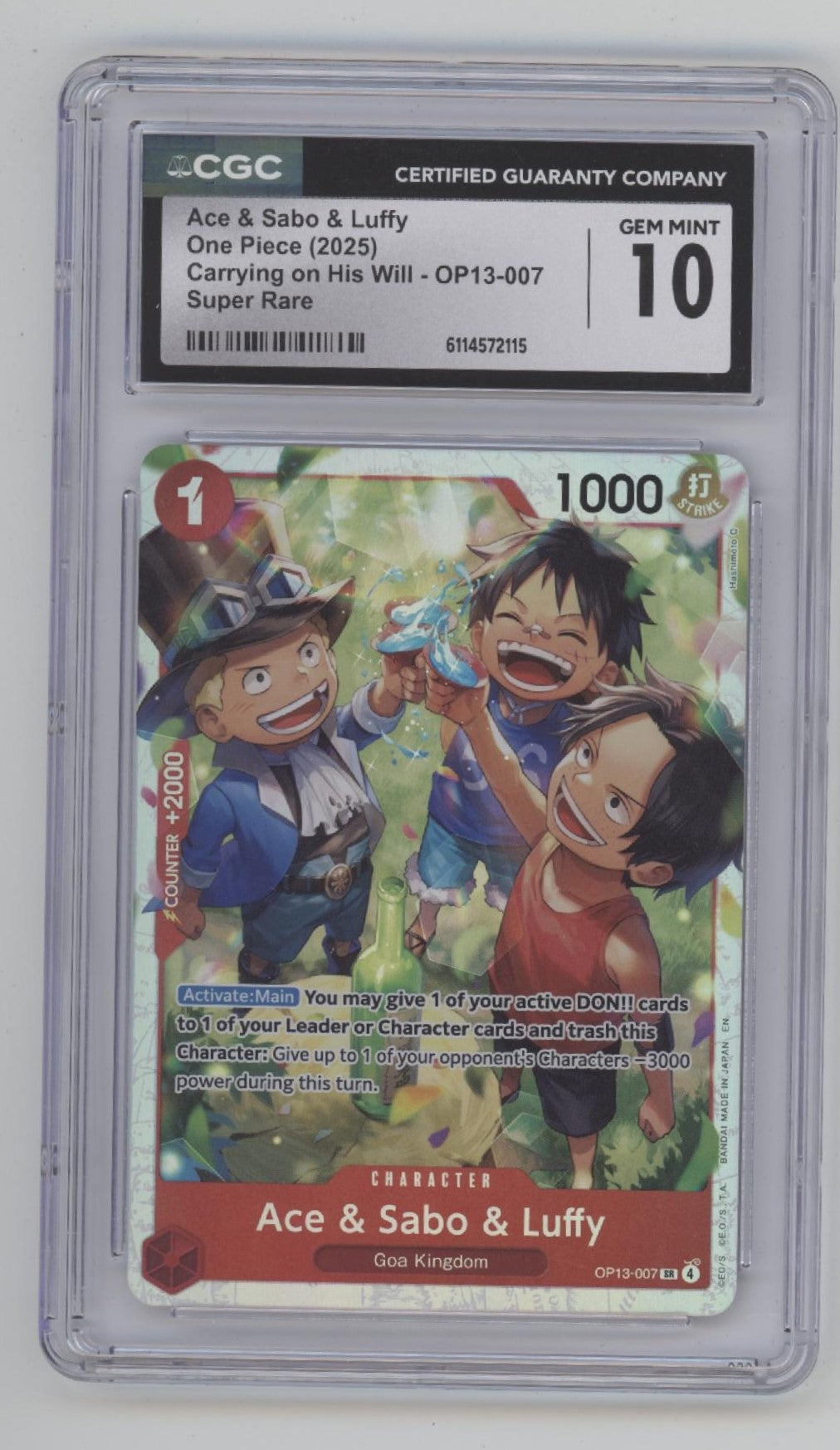 Ace & Sabo & Luffy One Piece Card Game OP13 Super Rare #007 CGC 10