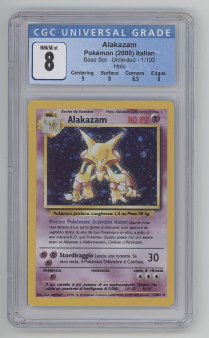 Alakazam Pokemon Base Set Holo Italian #1 CGC 8