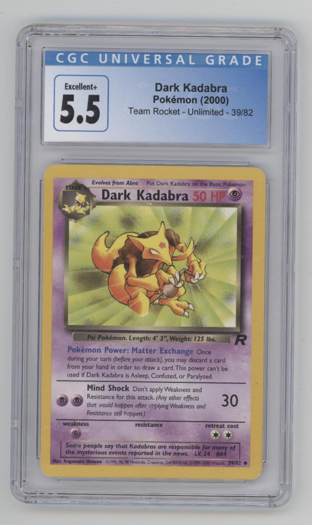 Dark Kadabra Pokemon Team Rocket #39 CGC 5.5