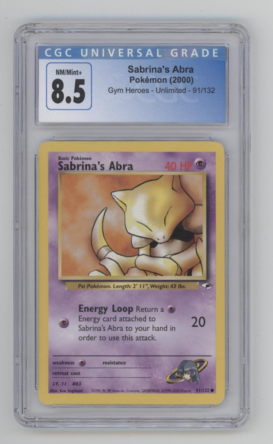 Sabrina's Abra Pokemon Gym Heroes #91 CGC 8.5