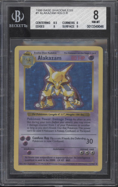 Alakazam Pokemon Base Set Shadowless Holo #1 Beckett 8