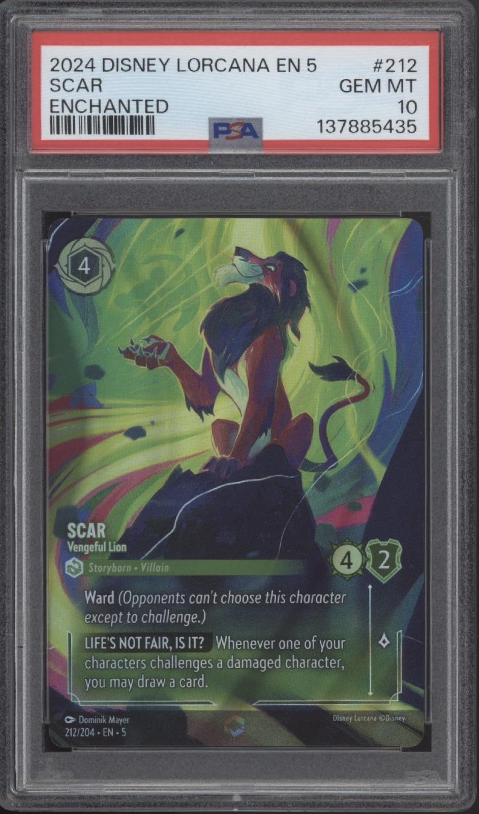 Scar Vengeful Lion Disney Lorcana Shimmering Skies Enchanted #212 PSA 10、Collector Store LLC Gaming、kayou