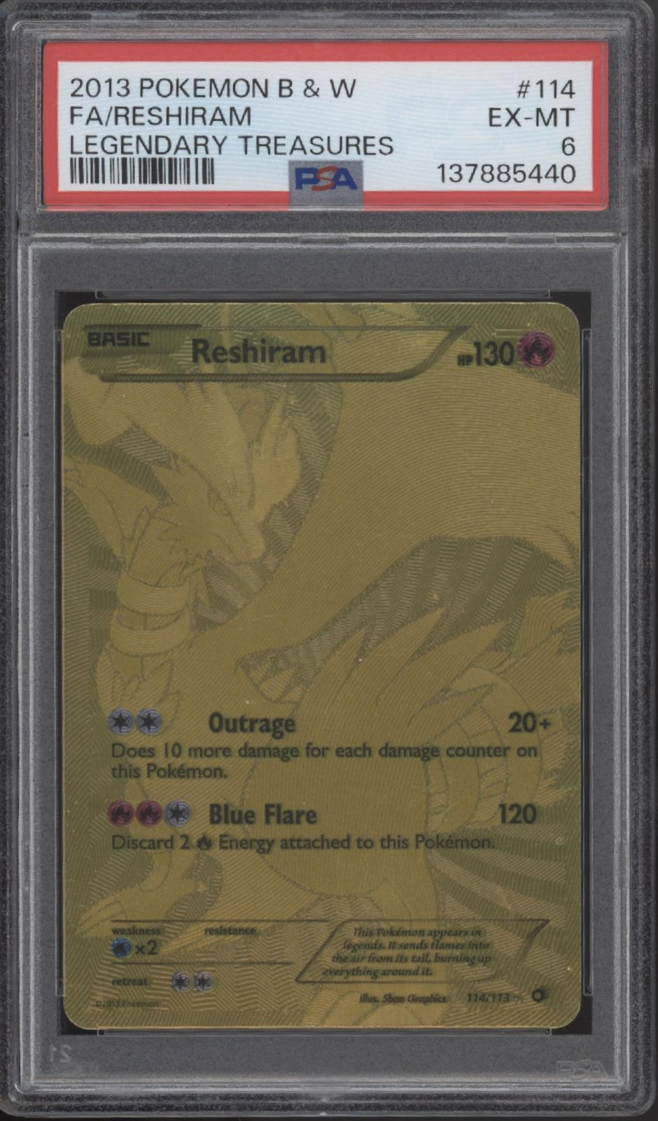 Reshiram Pokemon Legendary Treasures Full Art #114 PSA 6