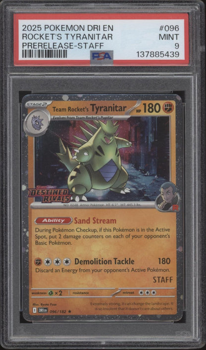 Rocket's Tyranitar Pokemon Destined Rivals Prerelease Staff Promo #096 PSA 9