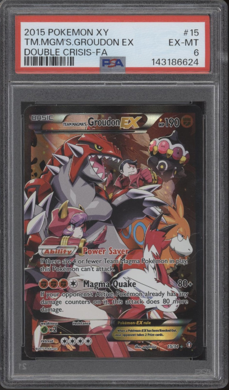 Team Magma's Groudon ex Pokemon Double Crisis Full Art #15 PSA 6