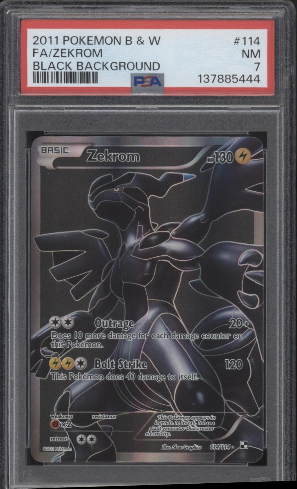 Zekrom Pokemon Black & White Black Background #114 PSA 7