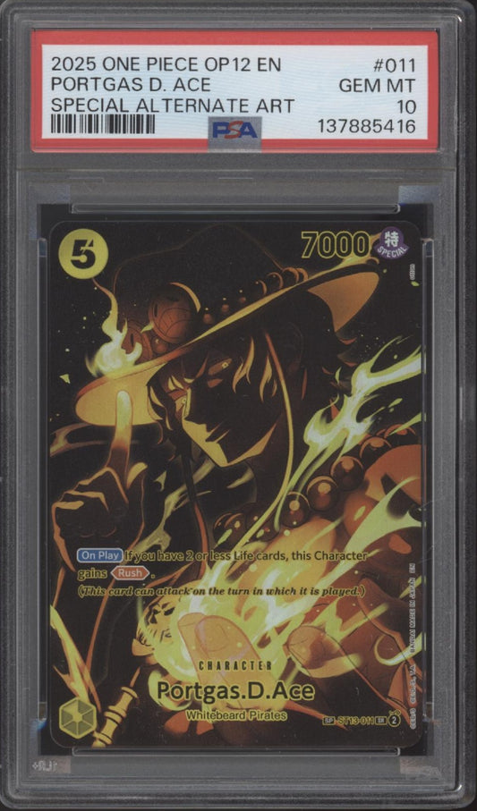 Portgas D Ace One Piece Card Game OP12 Special Alternate Art #011 PSA 10