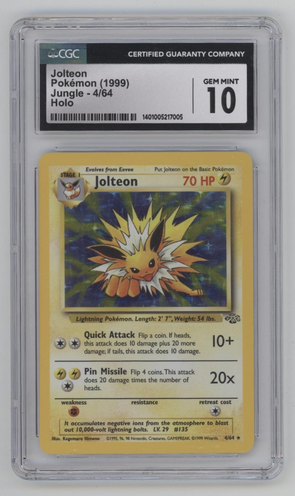 Jolteon Pokemon Jungle Holo #4 CGC 10、Collector Store LLC Gaming、kayou