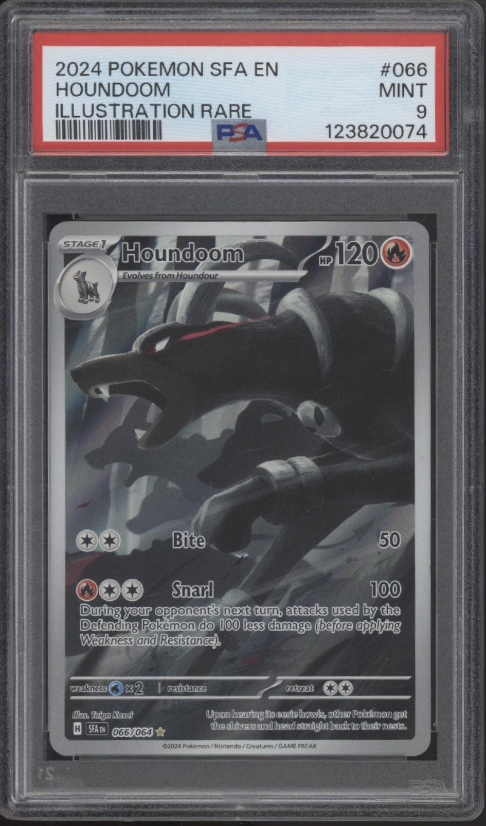 Houndoom Pokemon Shrouded Fable Illustration Rare #066 PSA 9