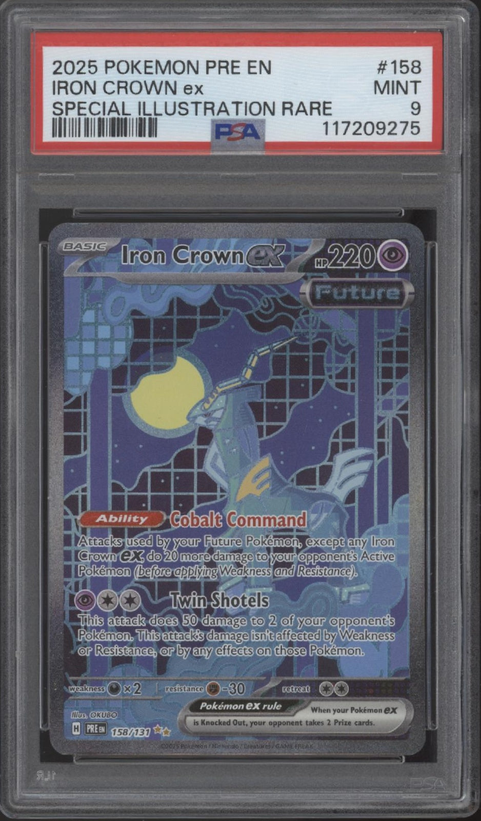 Iron Crown ex Pokemon Prismatic Evolutions Special Illustration Rare #158 PSA 9