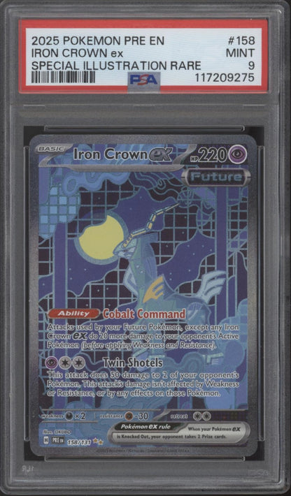 Iron Crown ex Pokemon Prismatic Evolutions Special Illustration Rare #158 PSA 9