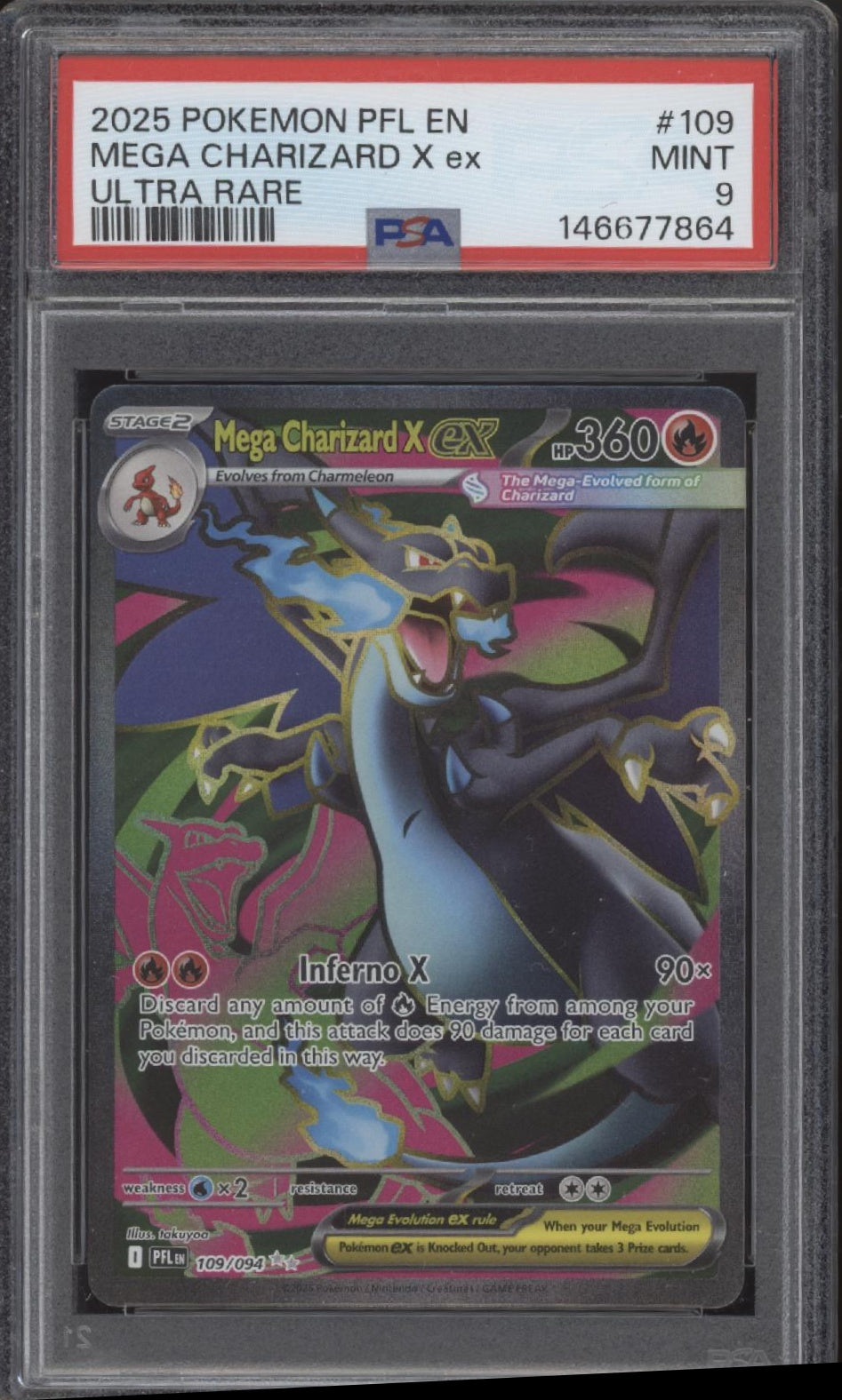 Mega Charizard X ex Pokemon Phantasmal Flames Ultra Rare #109 PSA 9 #2