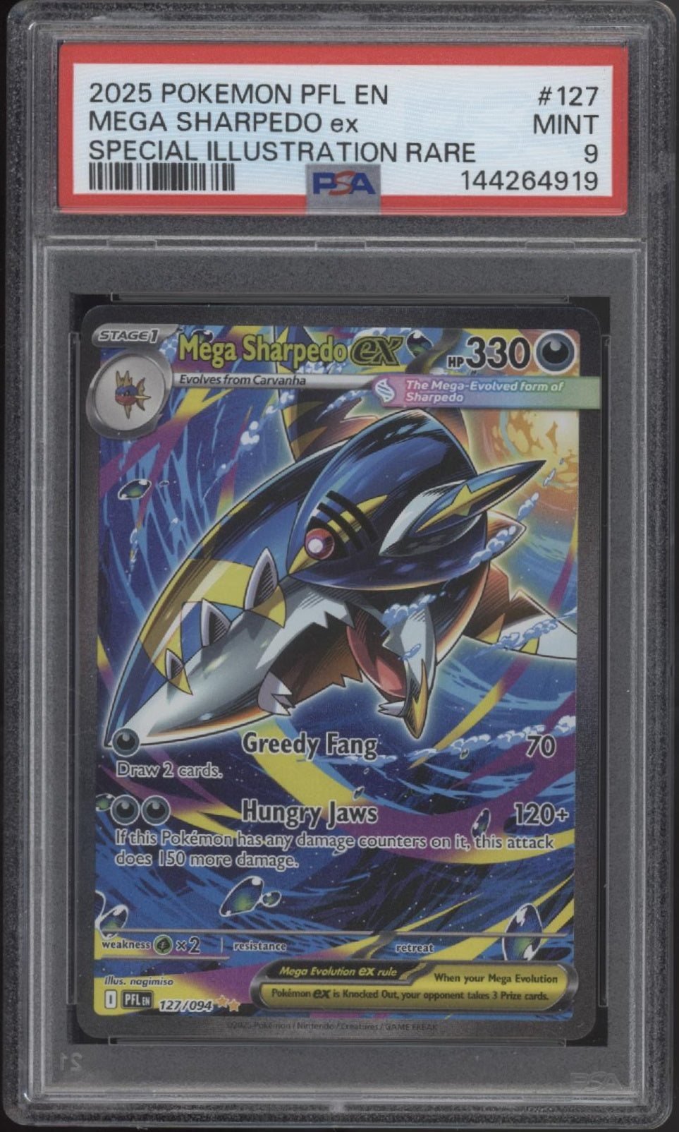 Mega Sharpedo ex Pokemon Phantasmal Flames Special Illustration Rare PSA 9 #2、Collector Store LLC Gaming、kayou